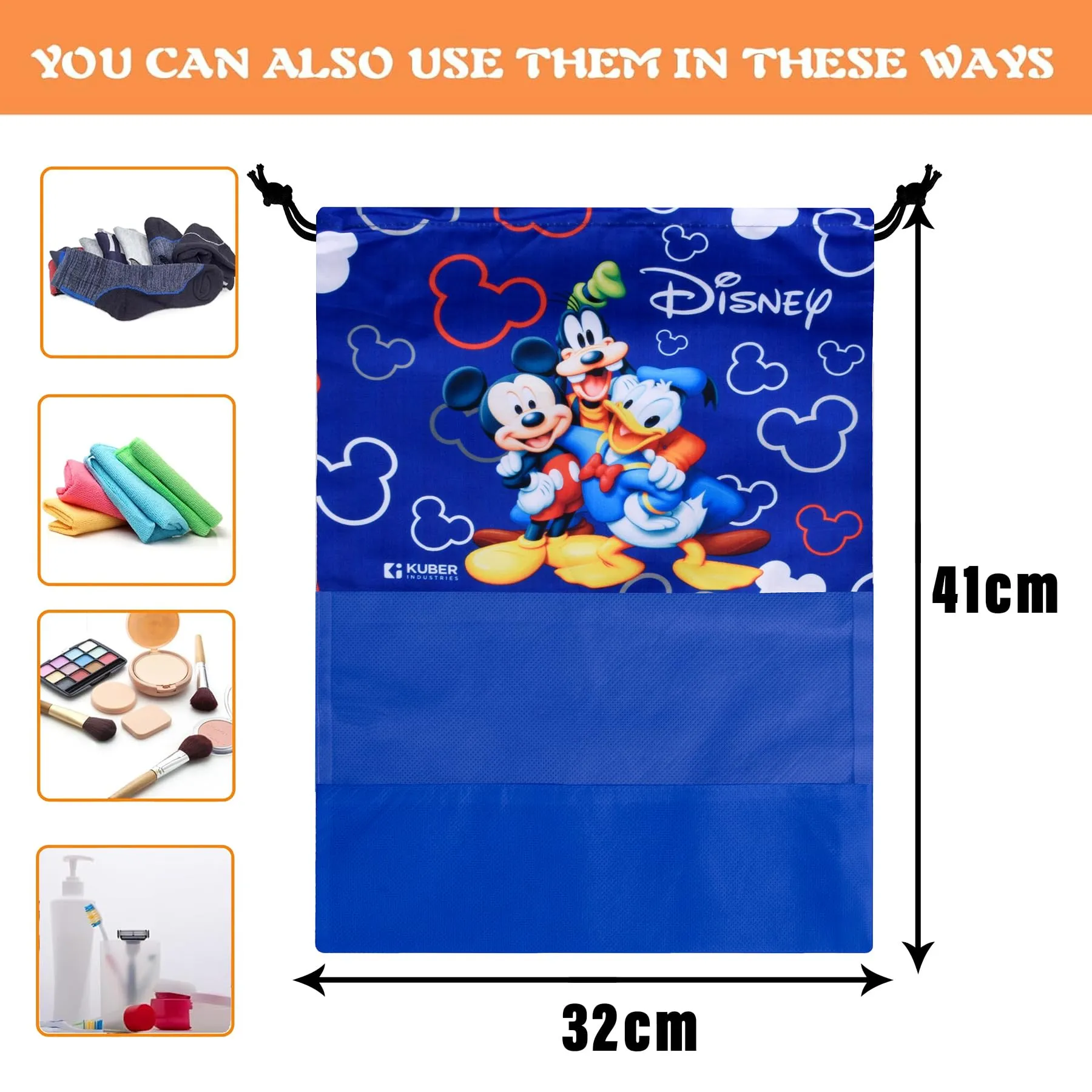 Kuber Industries Disney Team Mickey Shoe Cover | Travel Shoe Storage Bags | Polyester Storage Bag | Drawstring Shoe Cover | Shoe Organizer with Clear Window | Pack of 12 | Blue