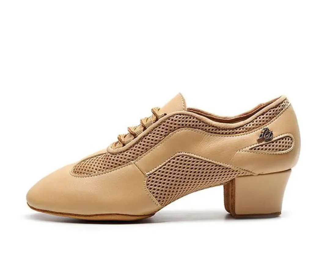 Leather and Mesh Practice Shoes with Low Heel BD Dance AM-2, 3