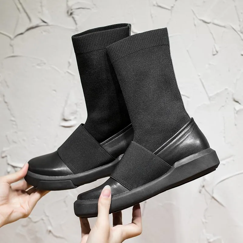 Leather Chelsea Boots Handmade Sock Boots Designer Soft Boots Black