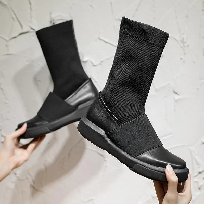 Leather Chelsea Boots Handmade Sock Boots Designer Soft Boots Black