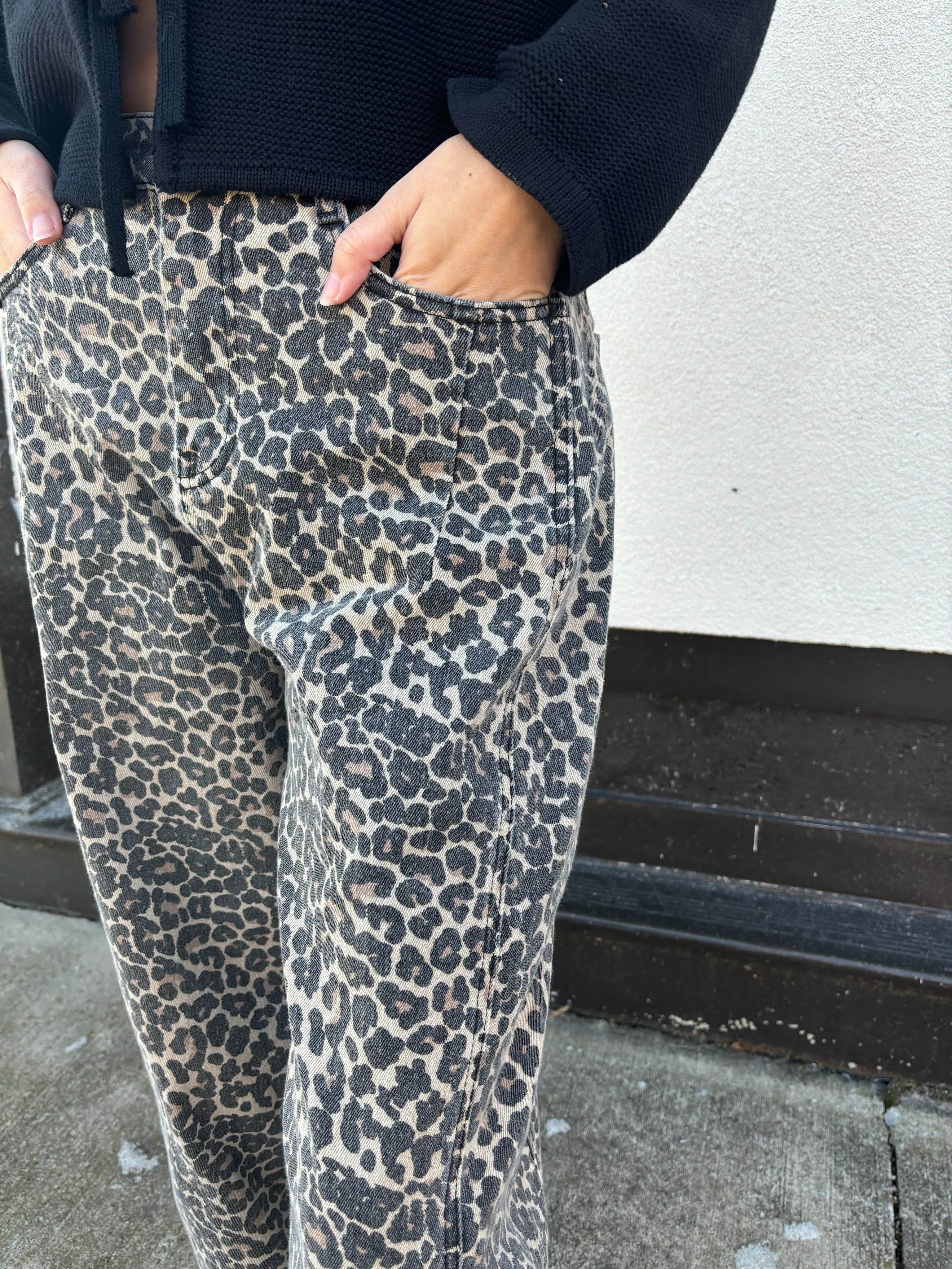 Leopard Barrel Leg Pants