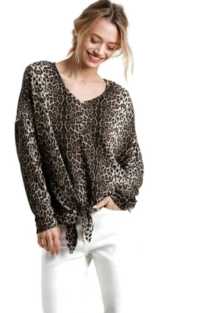 Leopard Tie Front Top, Mocha