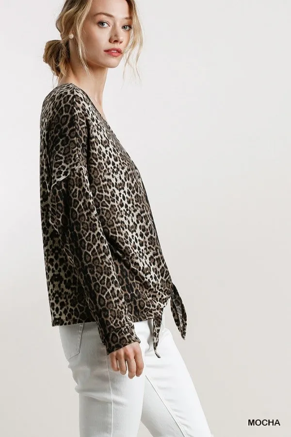 Leopard Tie Front Top, Mocha