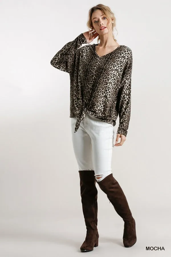 Leopard Tie Front Top, Mocha