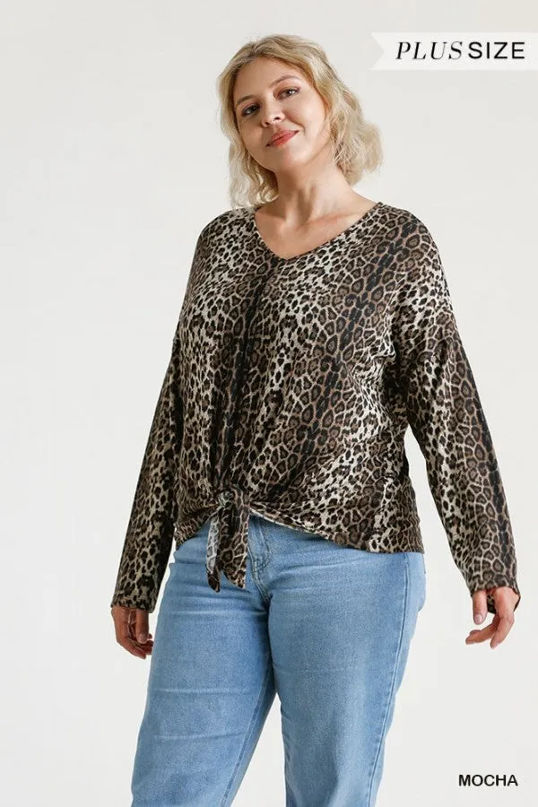 Leopard Tie Front Top, Mocha