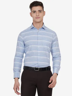 Light Blue Striped Slim Fit Formal Shirt | Greenfibre