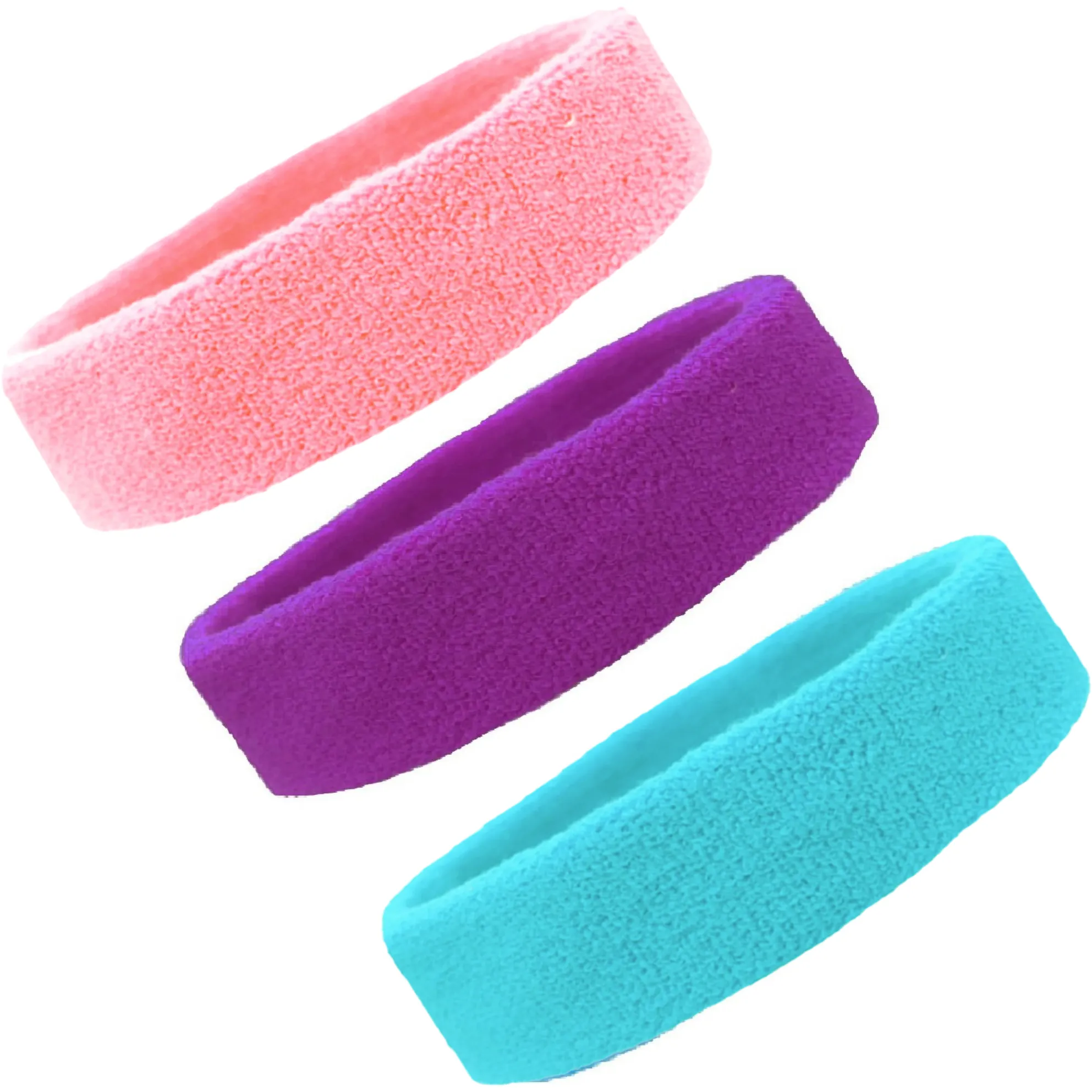 Light Pink Purple Teal Head Sweatbands - 3 Pack