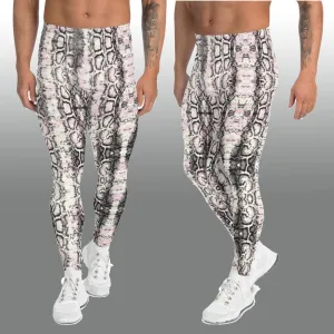 Light Pink Snakeskin Print Meggings, Pale Pink Reptile Python Snake Print Men Tights-Made in USA/EU