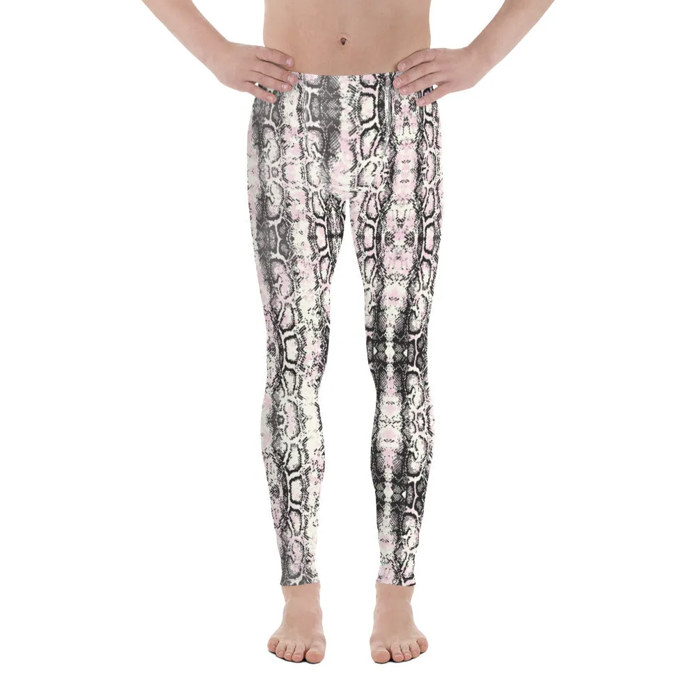 Light Pink Snakeskin Print Meggings, Pale Pink Reptile Python Snake Print Men Tights-Made in USA/EU