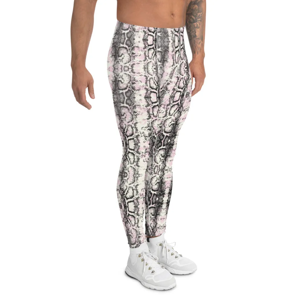 Light Pink Snakeskin Print Meggings, Pale Pink Reptile Python Snake Print Men Tights-Made in USA/EU