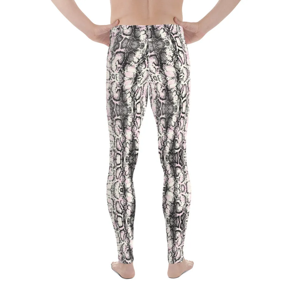 Light Pink Snakeskin Print Meggings, Pale Pink Reptile Python Snake Print Men Tights-Made in USA/EU