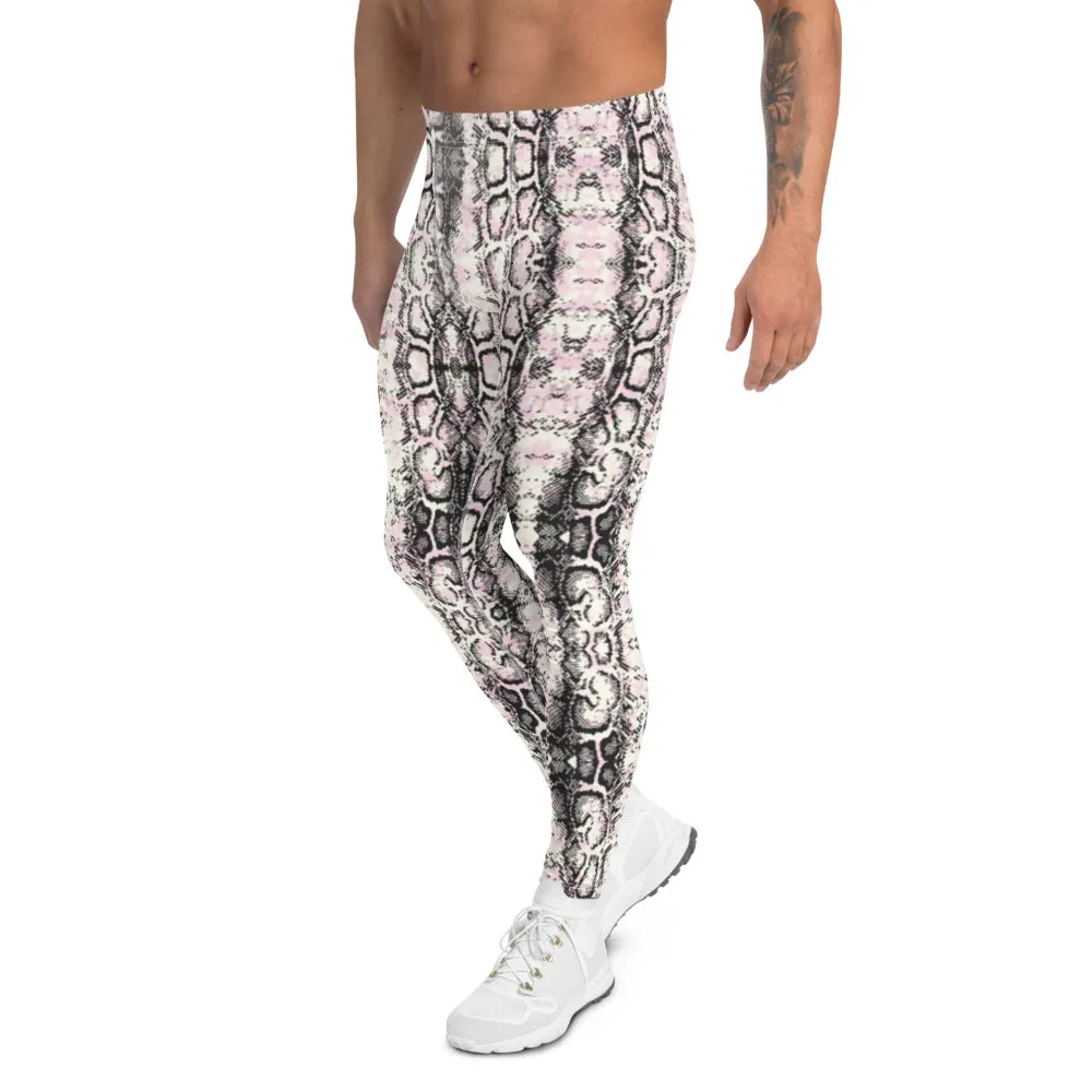 Light Pink Snakeskin Print Meggings, Pale Pink Reptile Python Snake Print Men Tights-Made in USA/EU