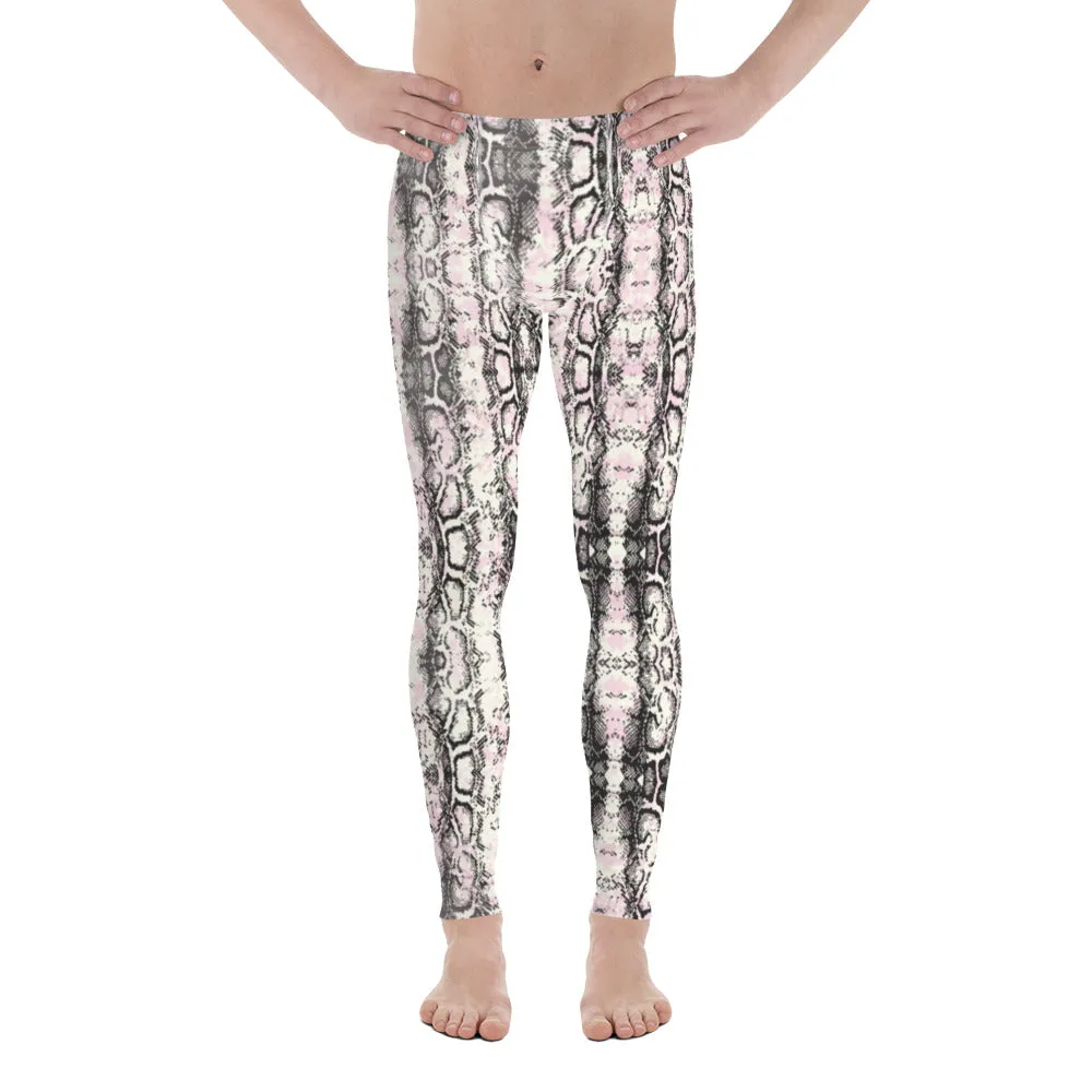 Light Pink Snakeskin Print Meggings, Pale Pink Reptile Python Snake Print Men Tights-Made in USA/EU