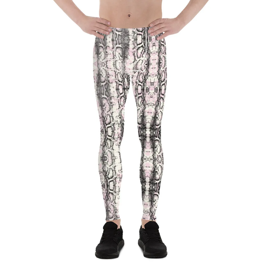 Light Pink Snakeskin Print Meggings, Pale Pink Reptile Python Snake Print Men Tights-Made in USA/EU