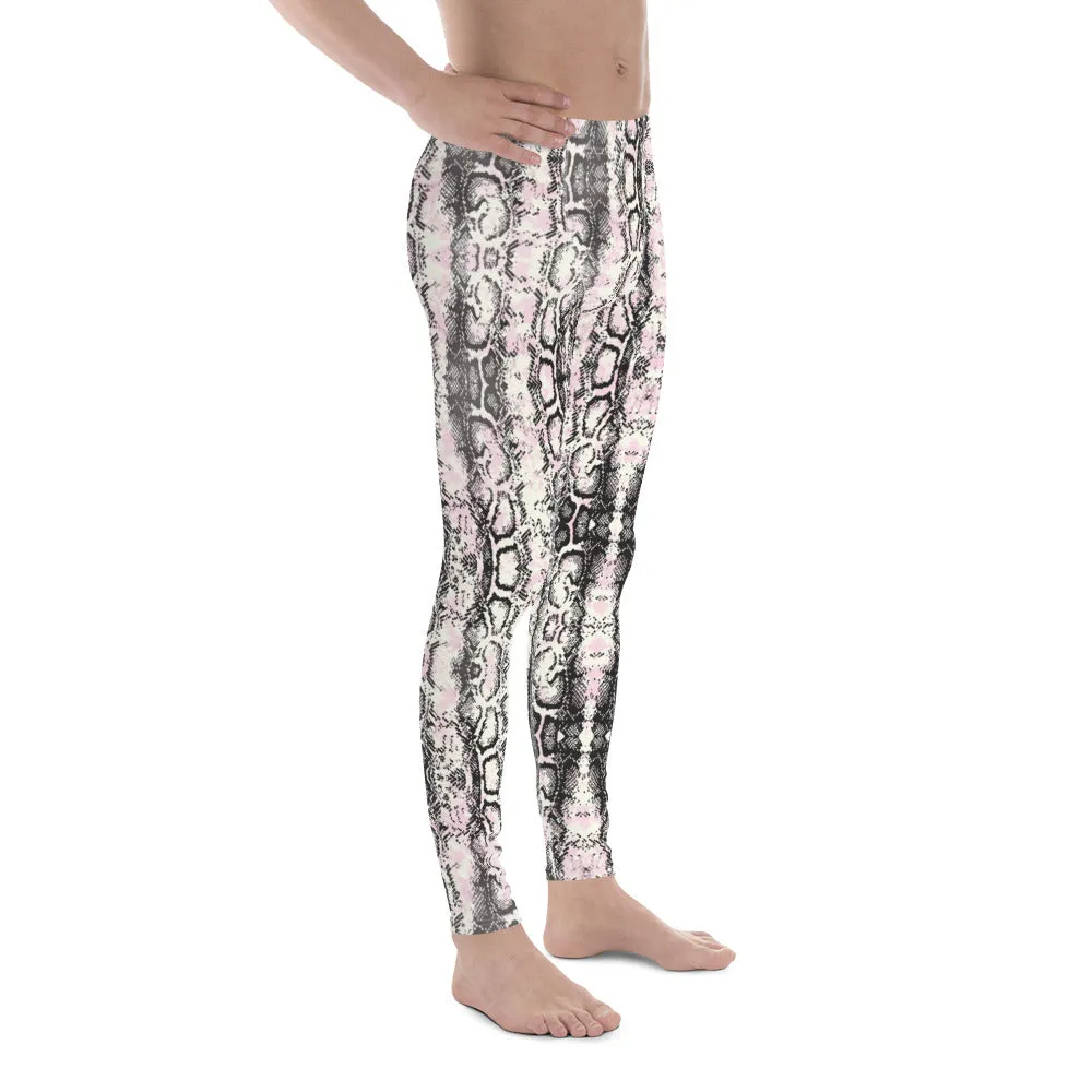 Light Pink Snakeskin Print Meggings, Pale Pink Reptile Python Snake Print Men Tights-Made in USA/EU