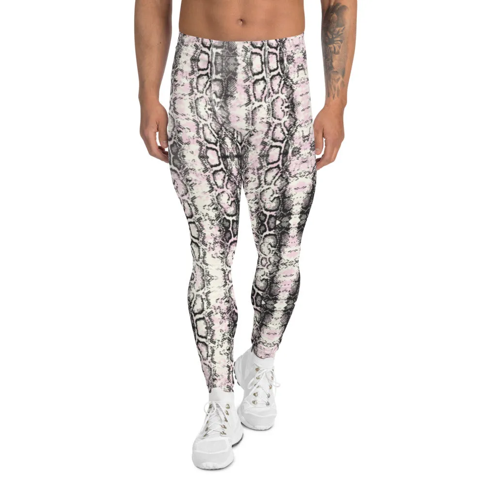 Light Pink Snakeskin Print Meggings, Pale Pink Reptile Python Snake Print Men Tights-Made in USA/EU