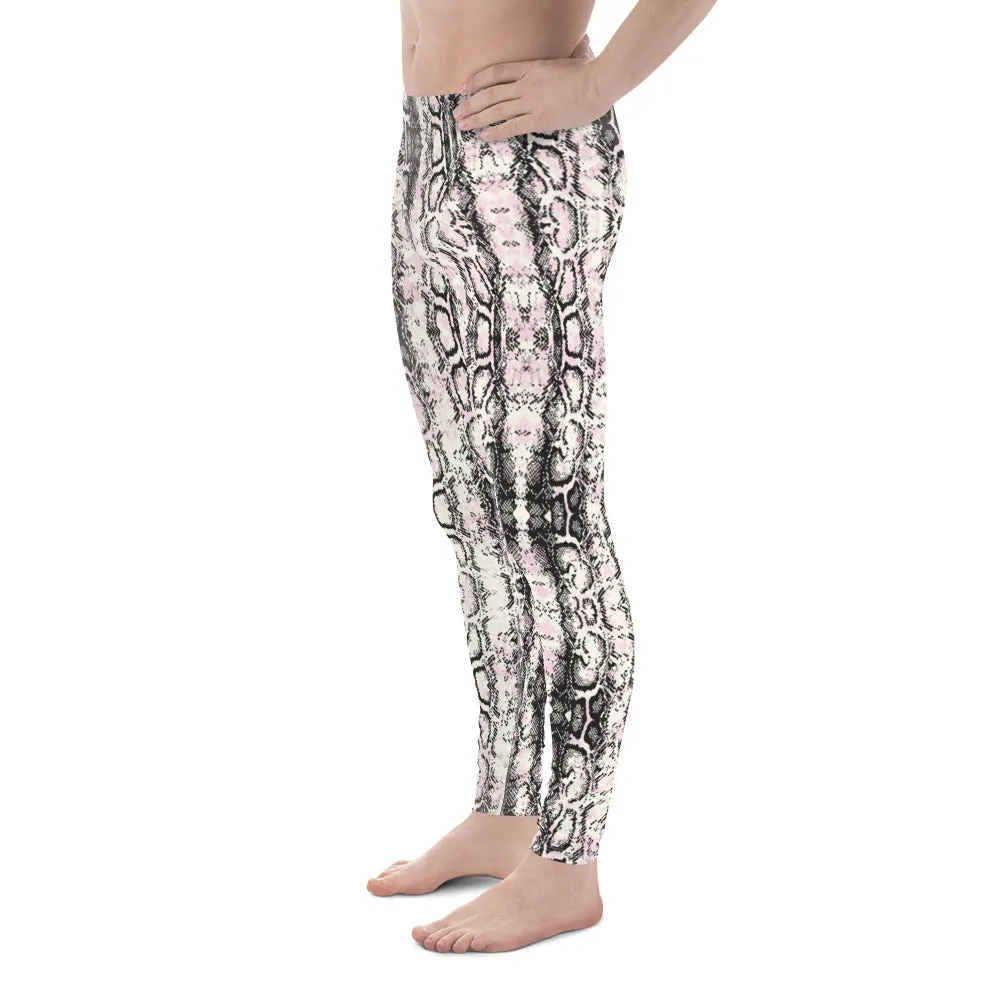 Light Pink Snakeskin Print Meggings, Pale Pink Reptile Python Snake Print Men Tights-Made in USA/EU