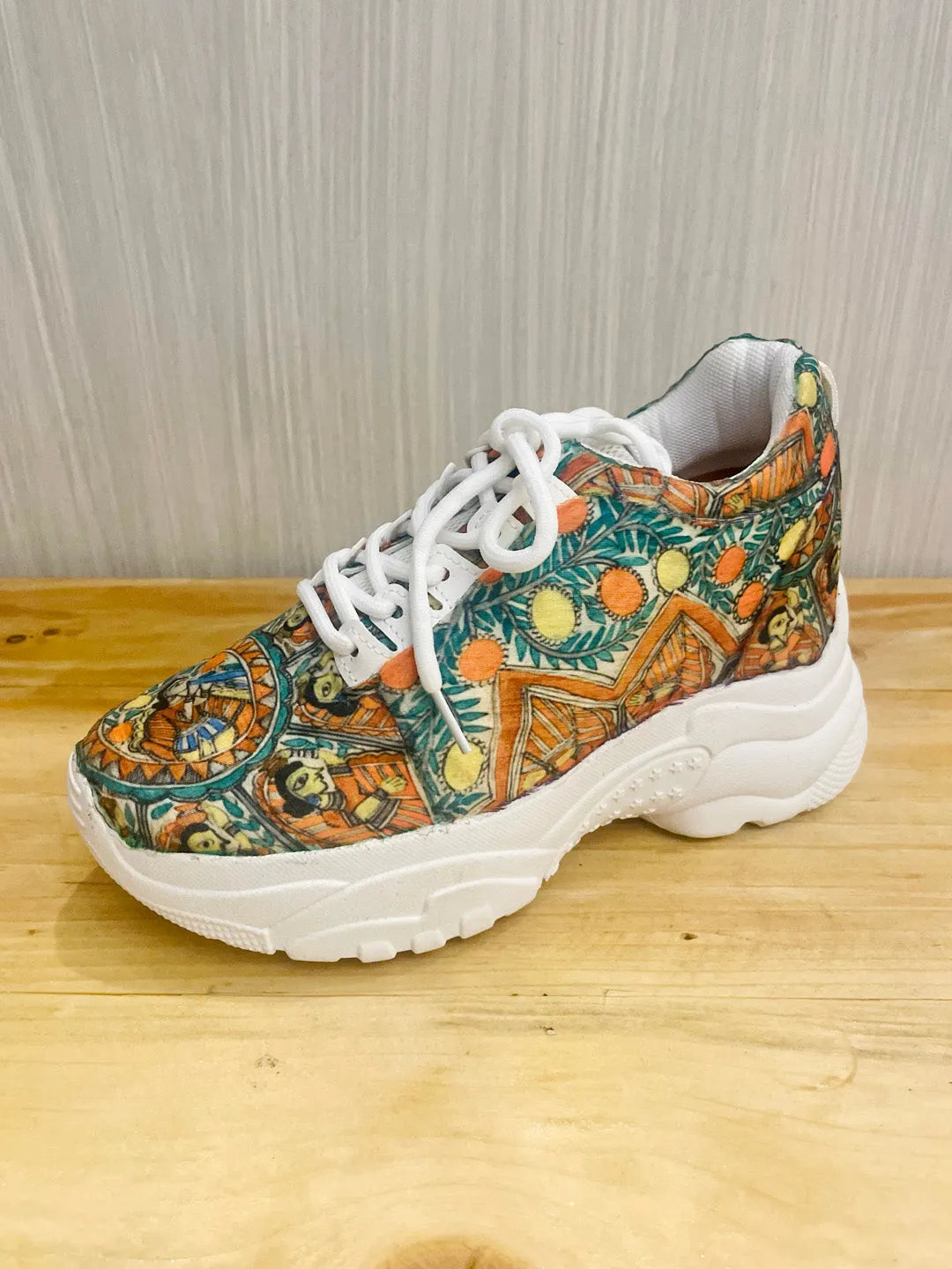 Madhubani Art Print Applique Work Sneakers