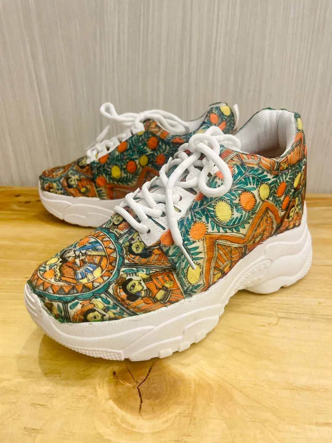 Madhubani Art Print Applique Work Sneakers