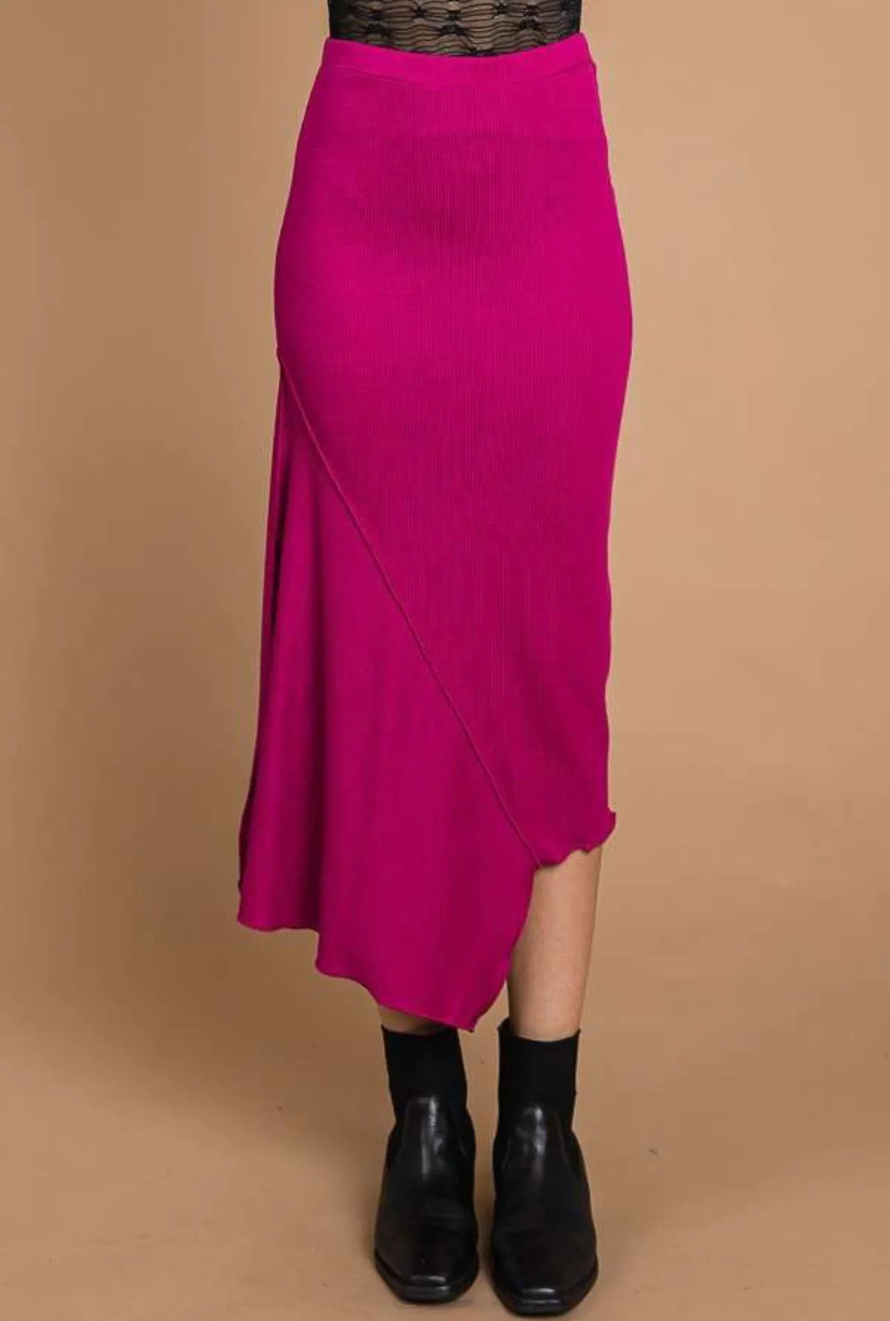 Magenta Assymetrical Midi Skirt