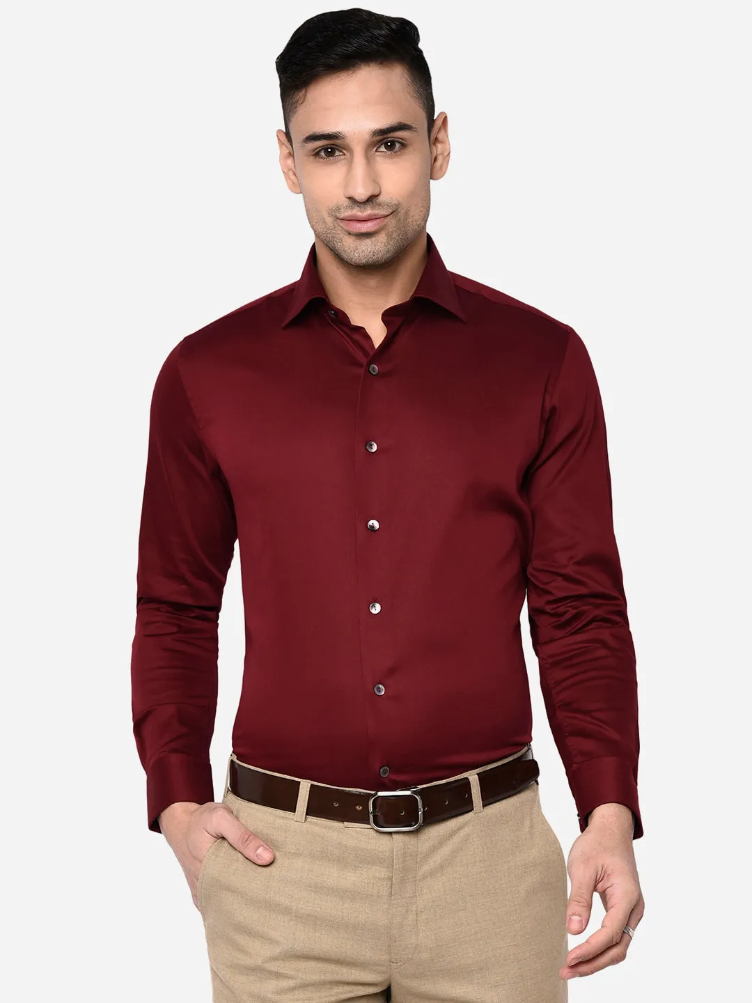 Maroon Solid Slim Fit Party Wear Shirt | Wyre