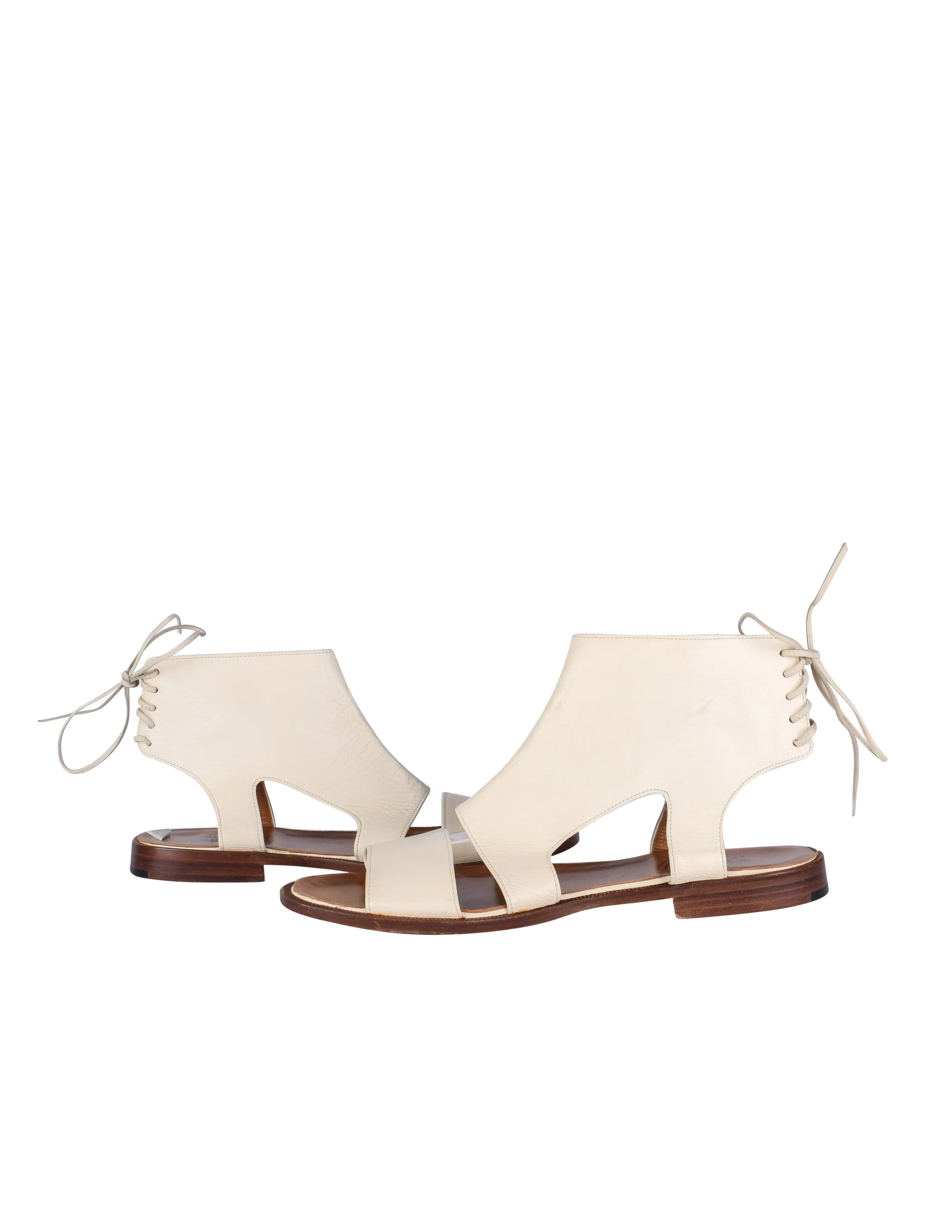 Matsuda Vintage Bone Leather Paneled Cutout Bootie Sandals