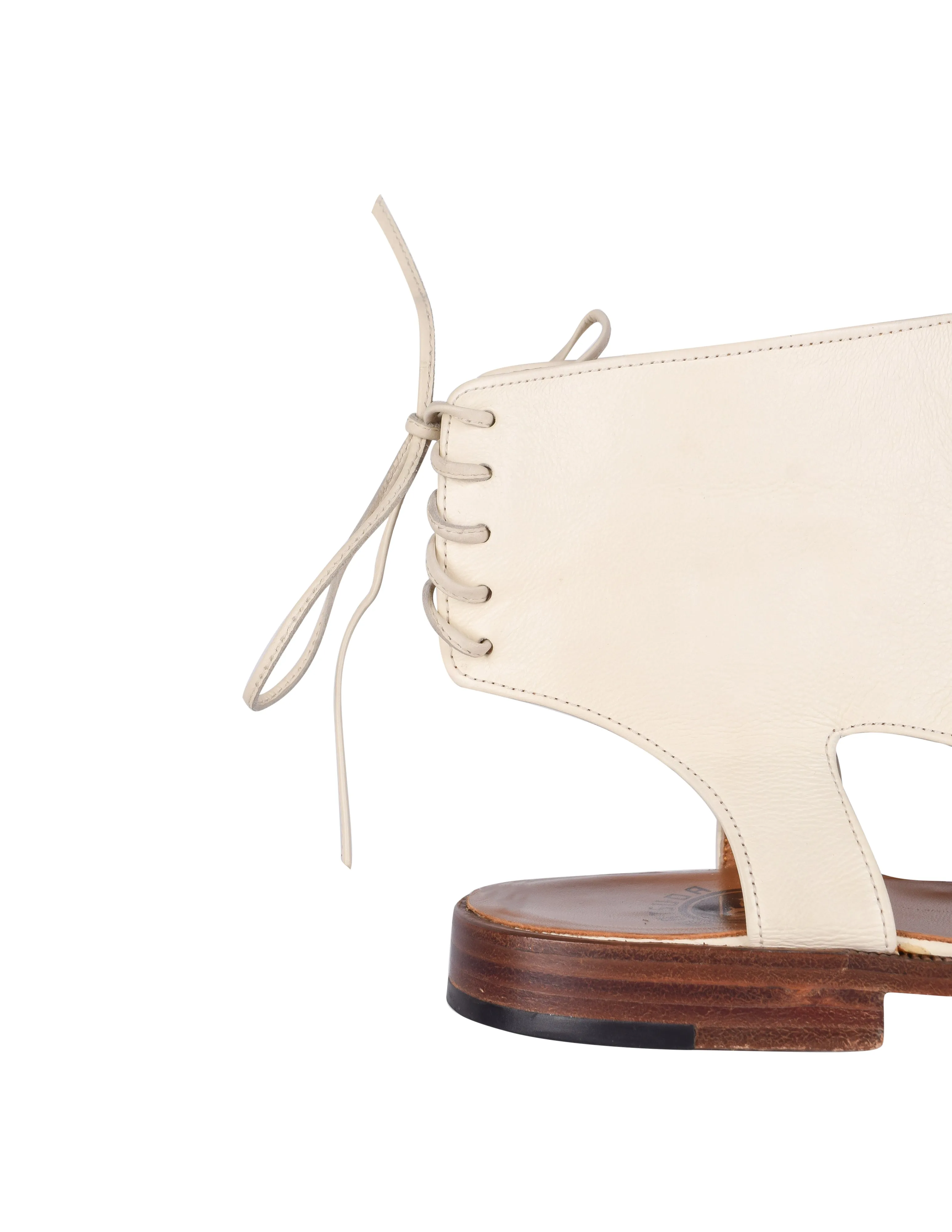 Matsuda Vintage Bone Leather Paneled Cutout Bootie Sandals