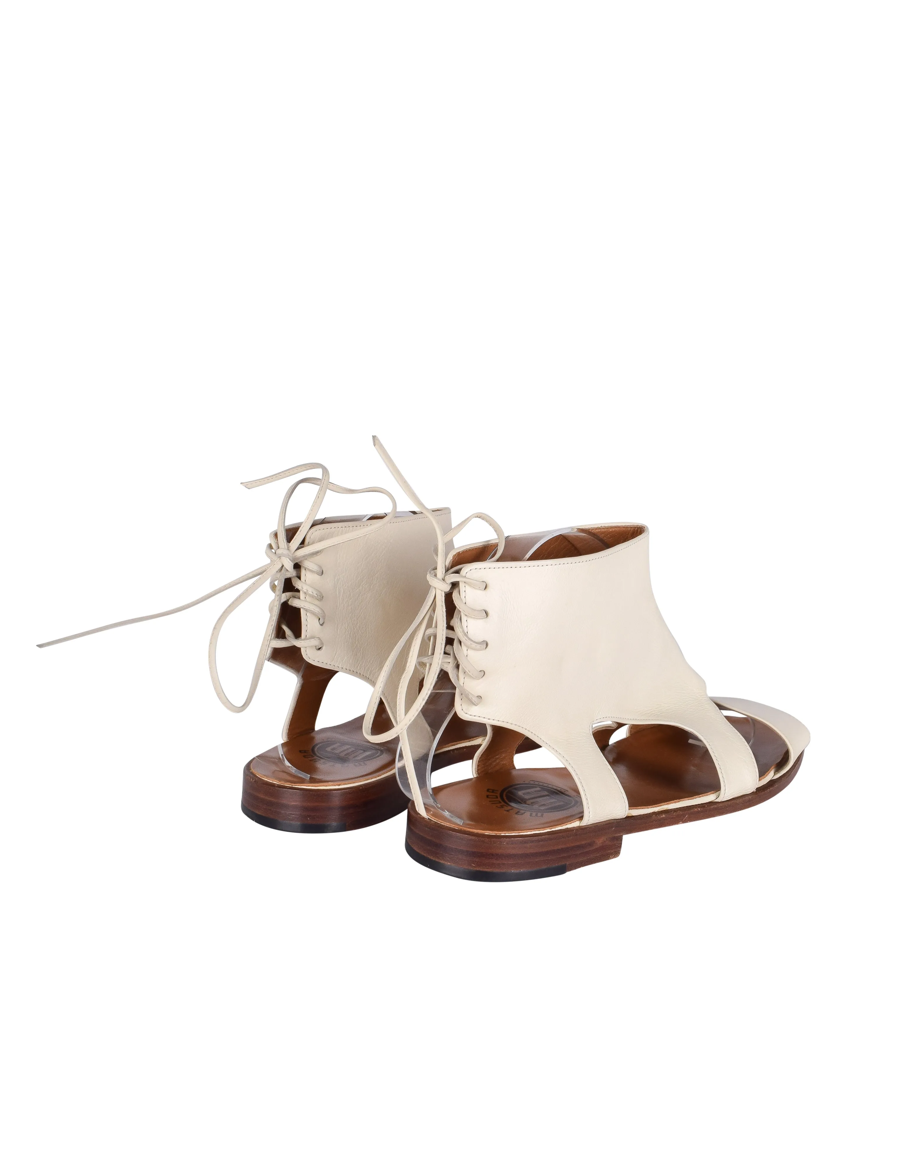 Matsuda Vintage Bone Leather Paneled Cutout Bootie Sandals