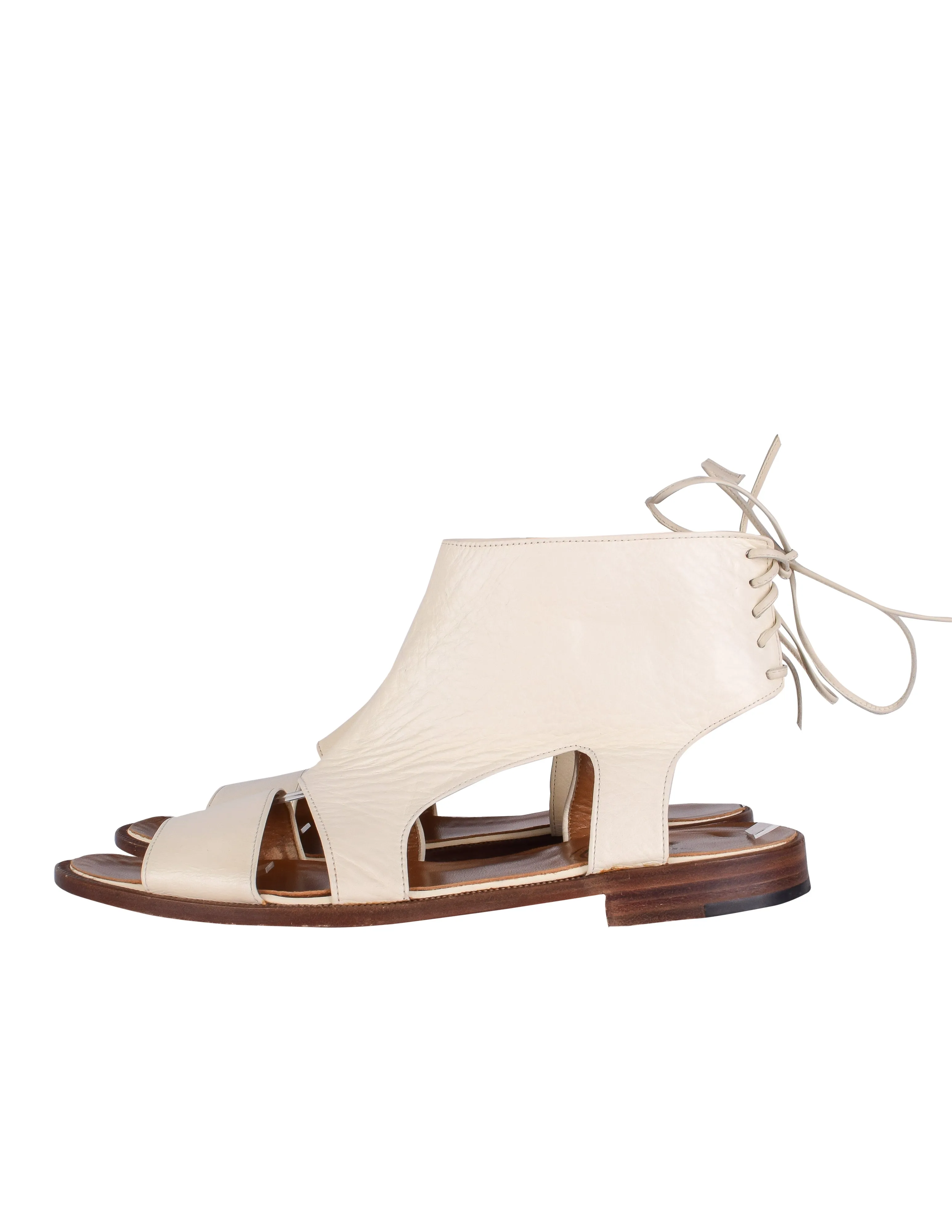 Matsuda Vintage Bone Leather Paneled Cutout Bootie Sandals