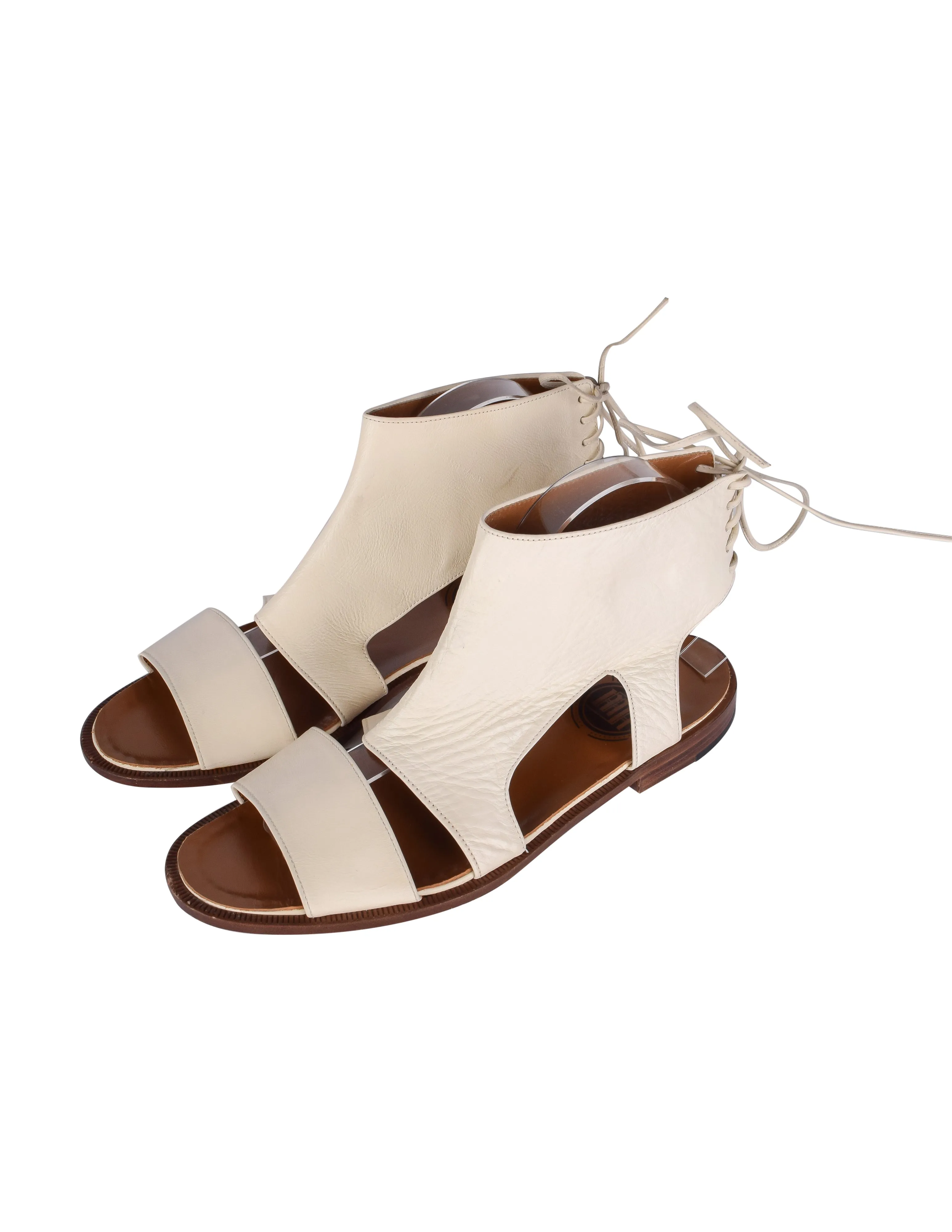 Matsuda Vintage Bone Leather Paneled Cutout Bootie Sandals