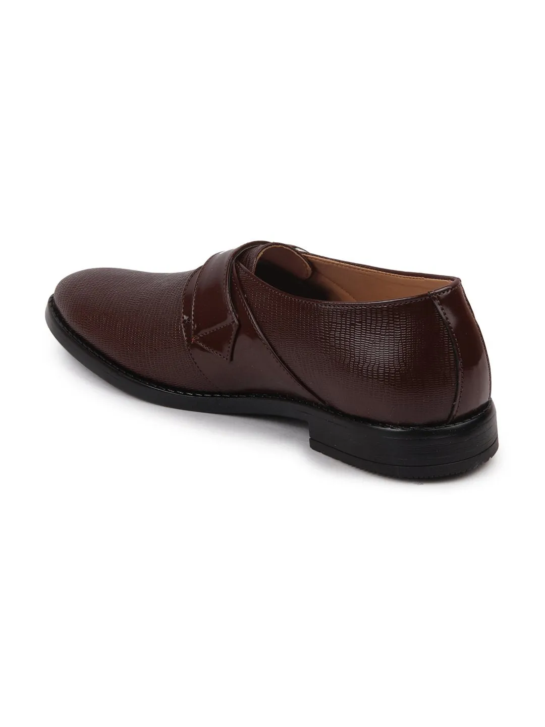 Men Brown Monk Single Strap Party Wear Shoes