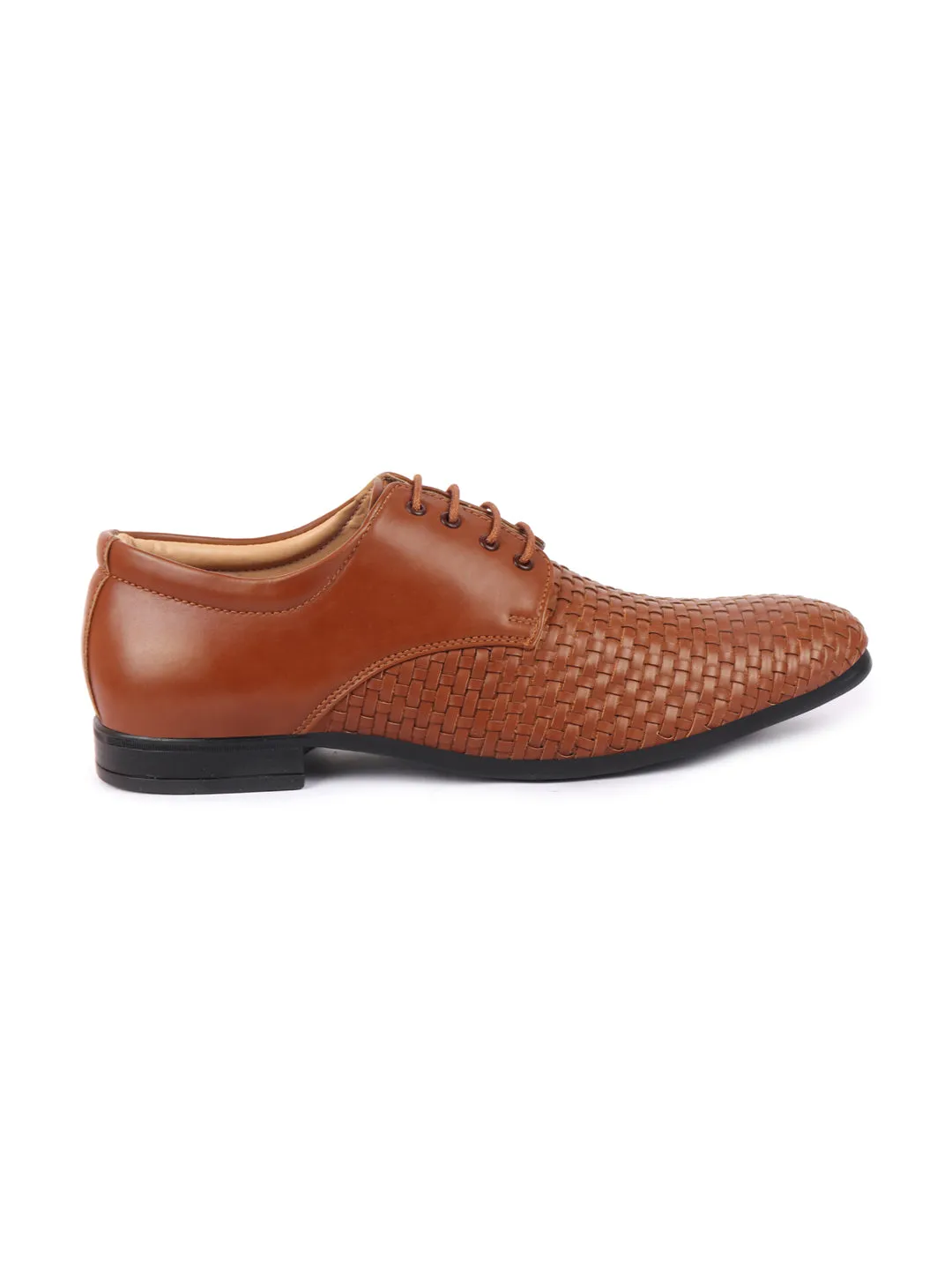 Men Tan Knit Design Formal/Office Lace Up Shoes