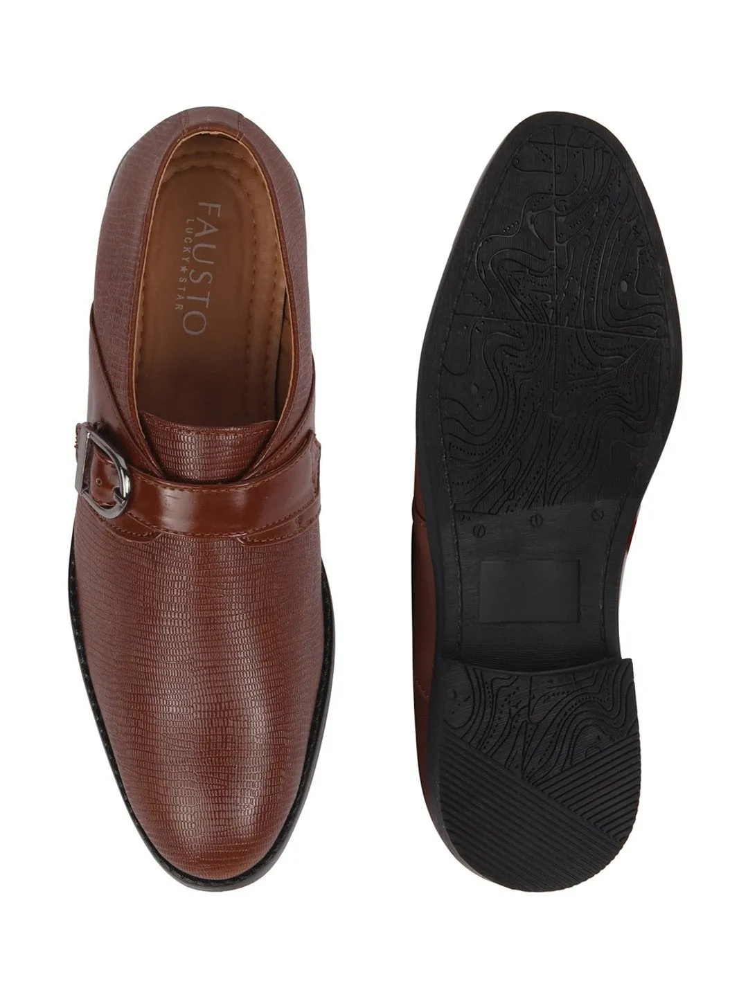 Men Tan Monk Single Strap Party Wear Shoes