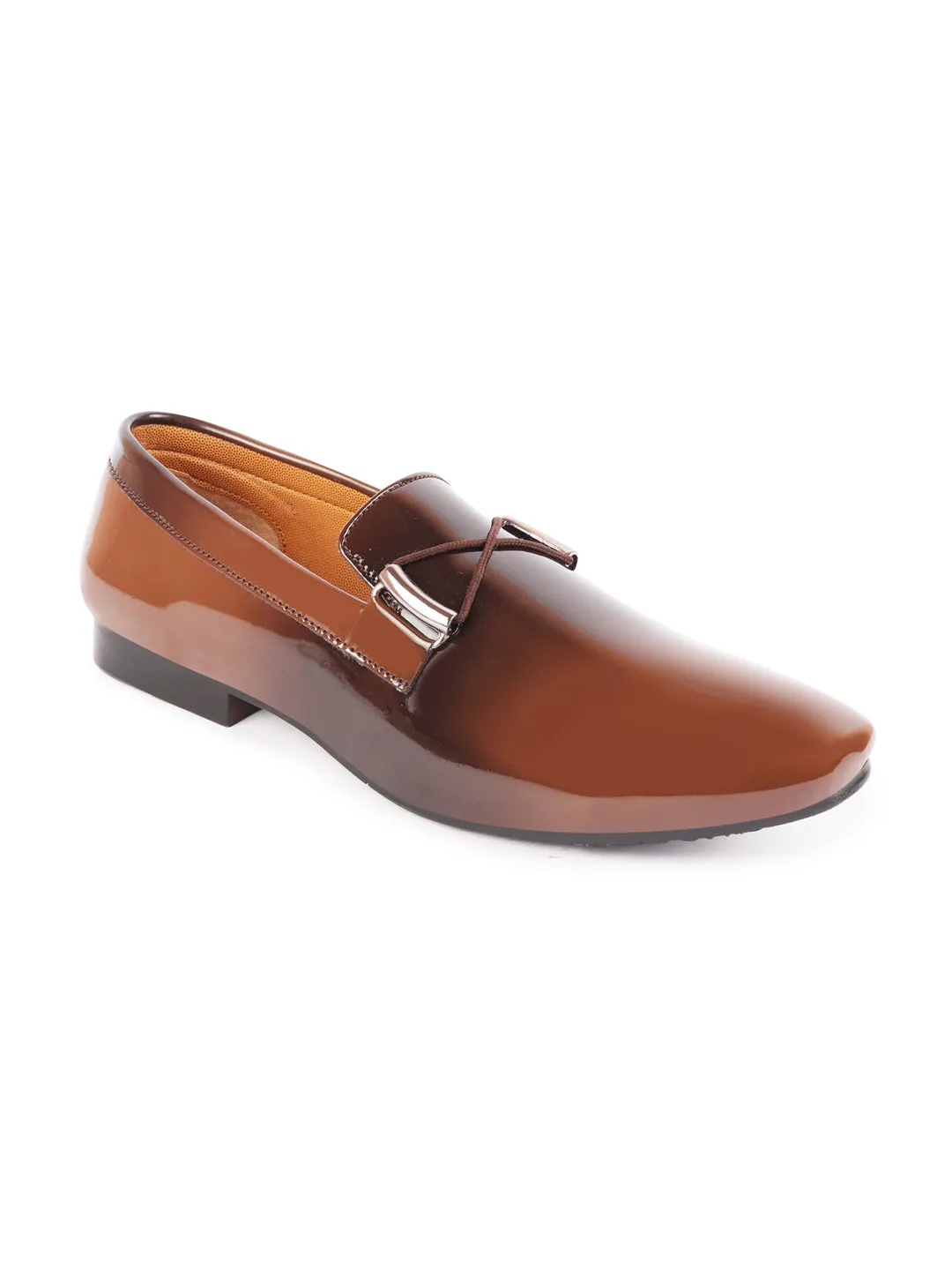 Men Tan Patent Leather Party Formal Comfort Stylish Prom Slip On Shoes