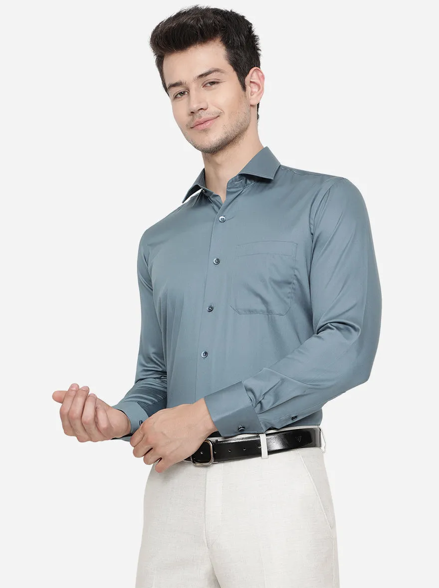 Mint Green Solid Slim Fit Formal Shirt | Metal