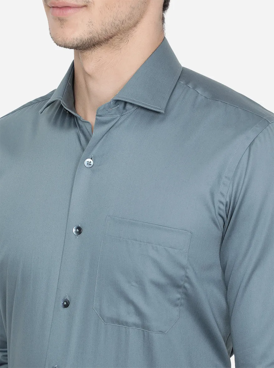 Mint Green Solid Slim Fit Formal Shirt | Metal