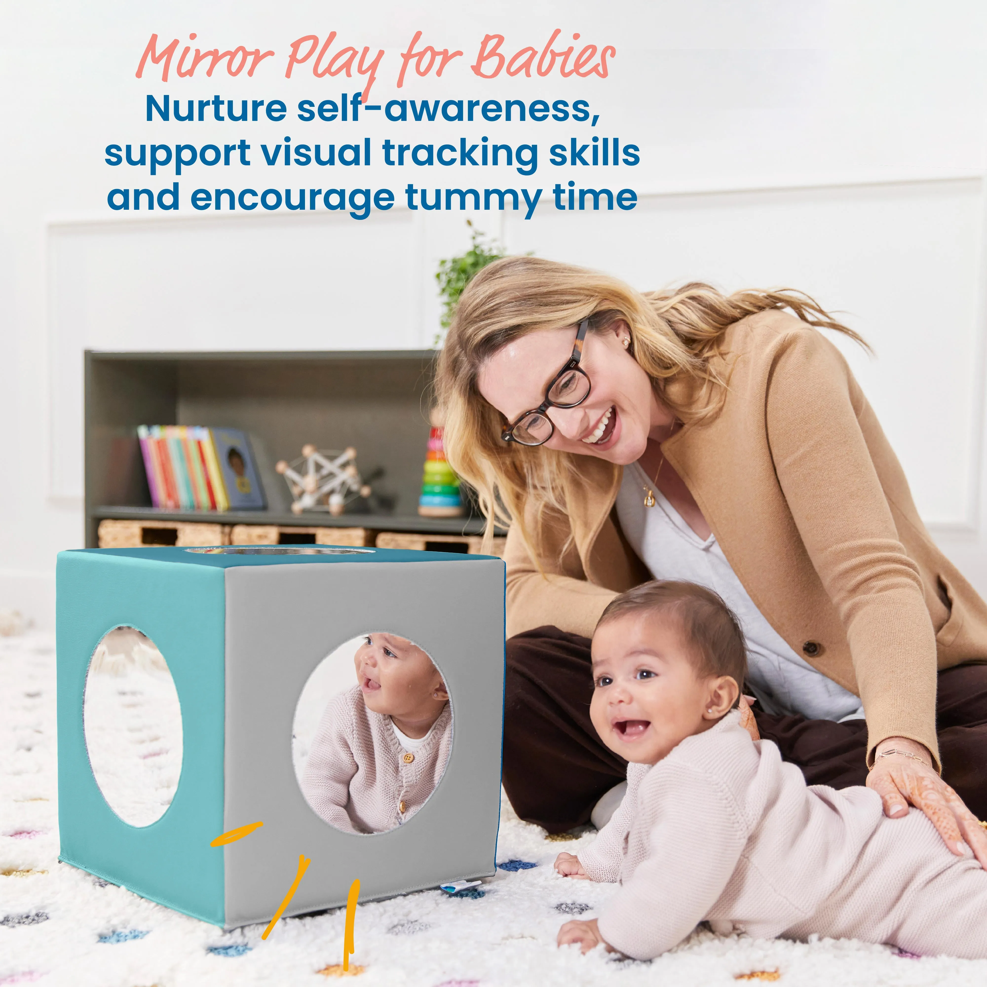 Mirror Cube, Soft Sensory Tummy Time Toy for Infants and Babies