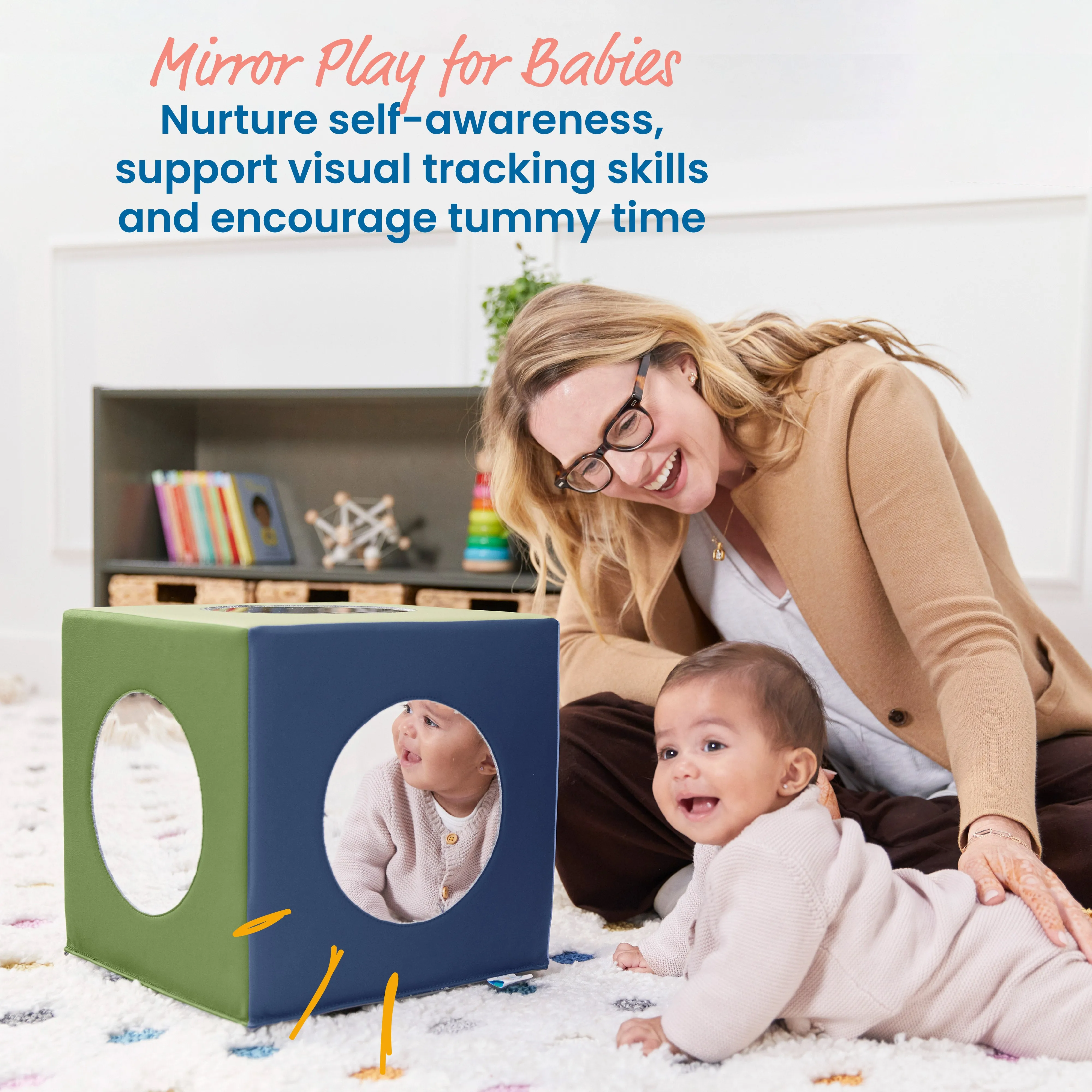 Mirror Cube, Soft Sensory Tummy Time Toy for Infants and Babies