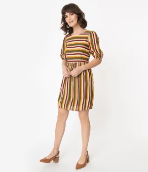 Multicolor Earth Tone Stripe Fit & Flare Dress