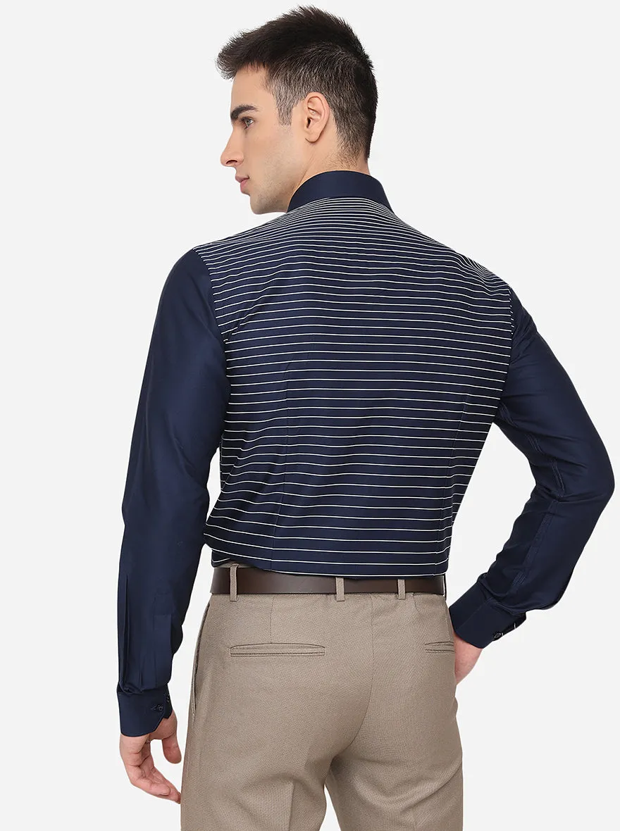 Navy Blue & White Striped Slim Fit Party Wear Shirt | JB Studio