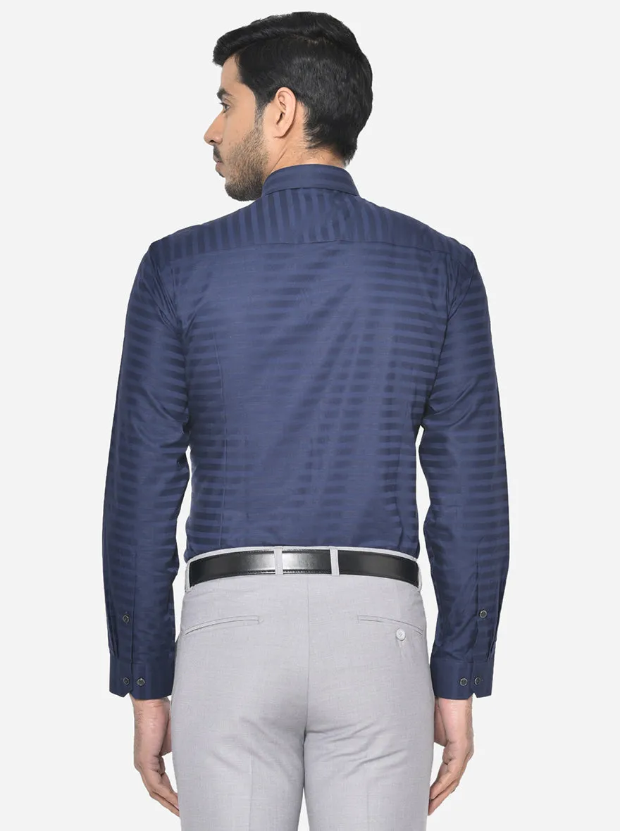 Navy Blue Striped Slim Fit Party Wear Shirt | Greenfibre