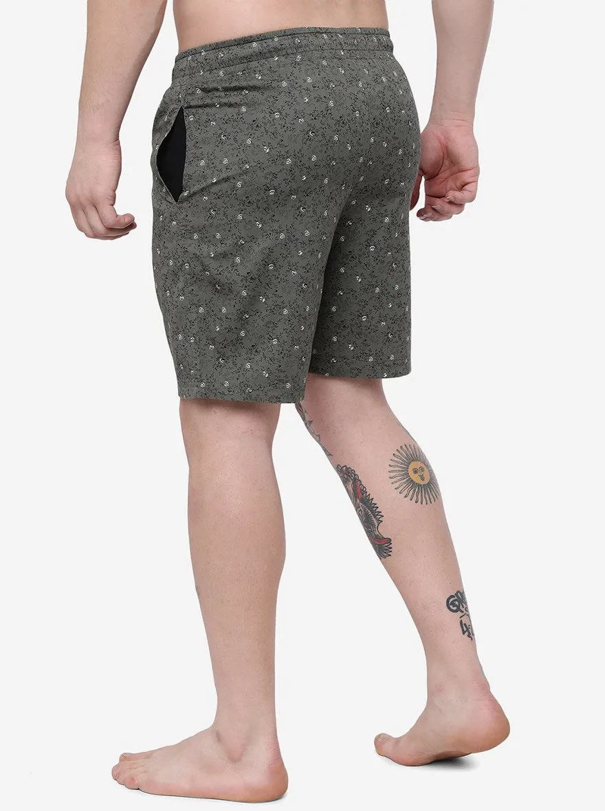 Olive Printed Regular Fit Shorts | JadeBlue