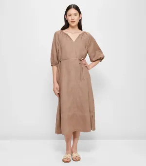 popular  European Linen Raglan Midi Dress - Soft Mocha