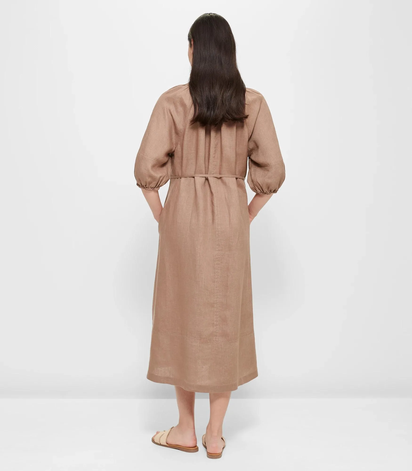 popular  European Linen Raglan Midi Dress - Soft Mocha