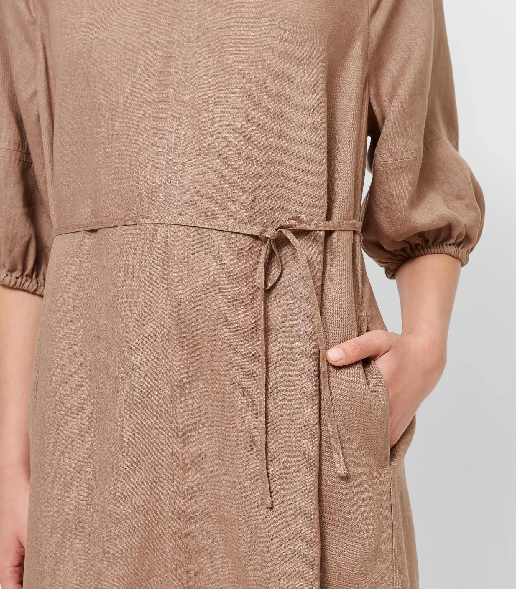 popular  European Linen Raglan Midi Dress - Soft Mocha