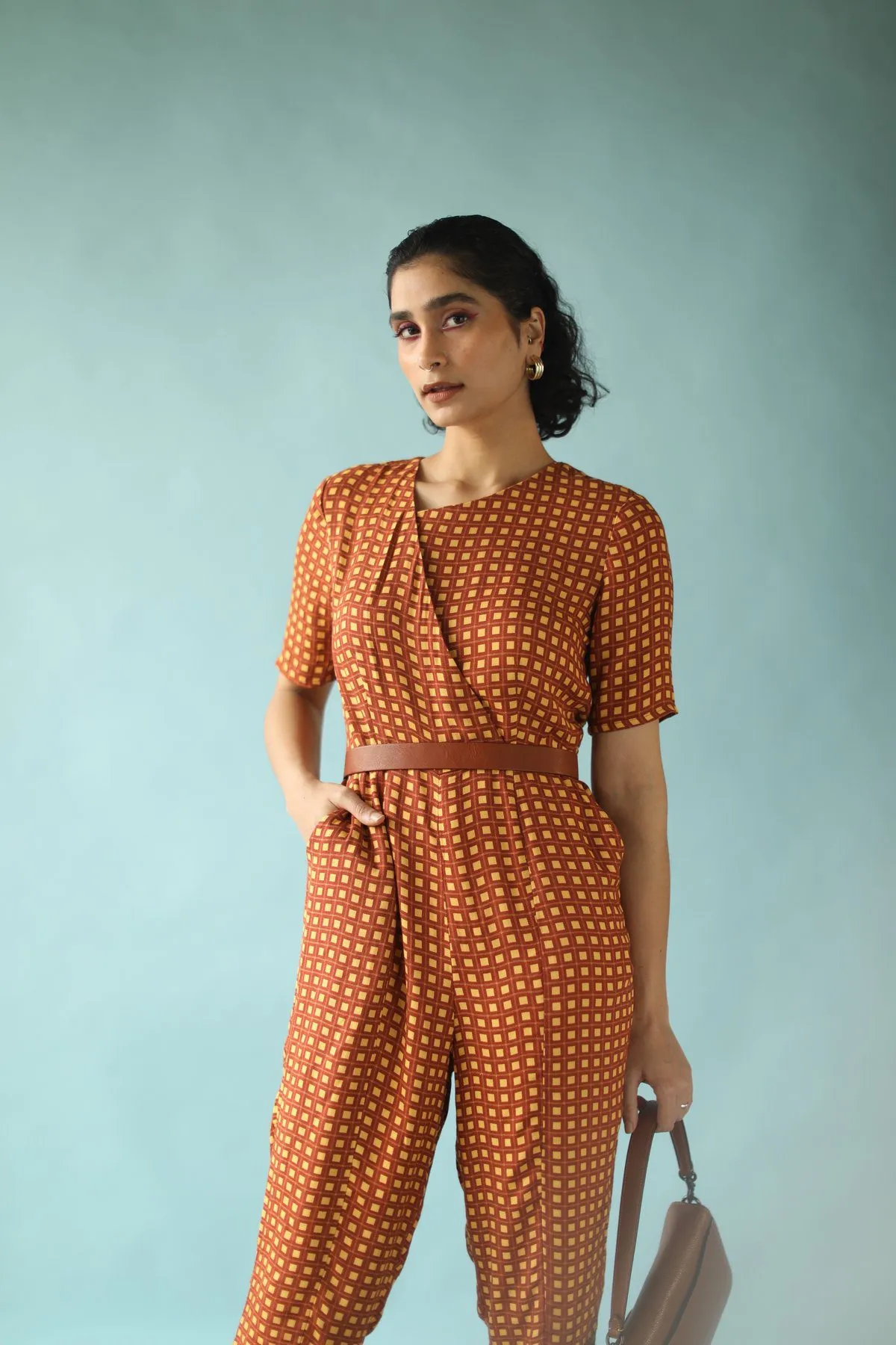 Printed Mustard Yellow office Wear Jumpsuit- Qua