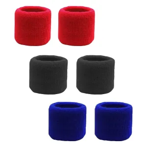 Red Black Blue Wrist Sweatbands - 6 Pack