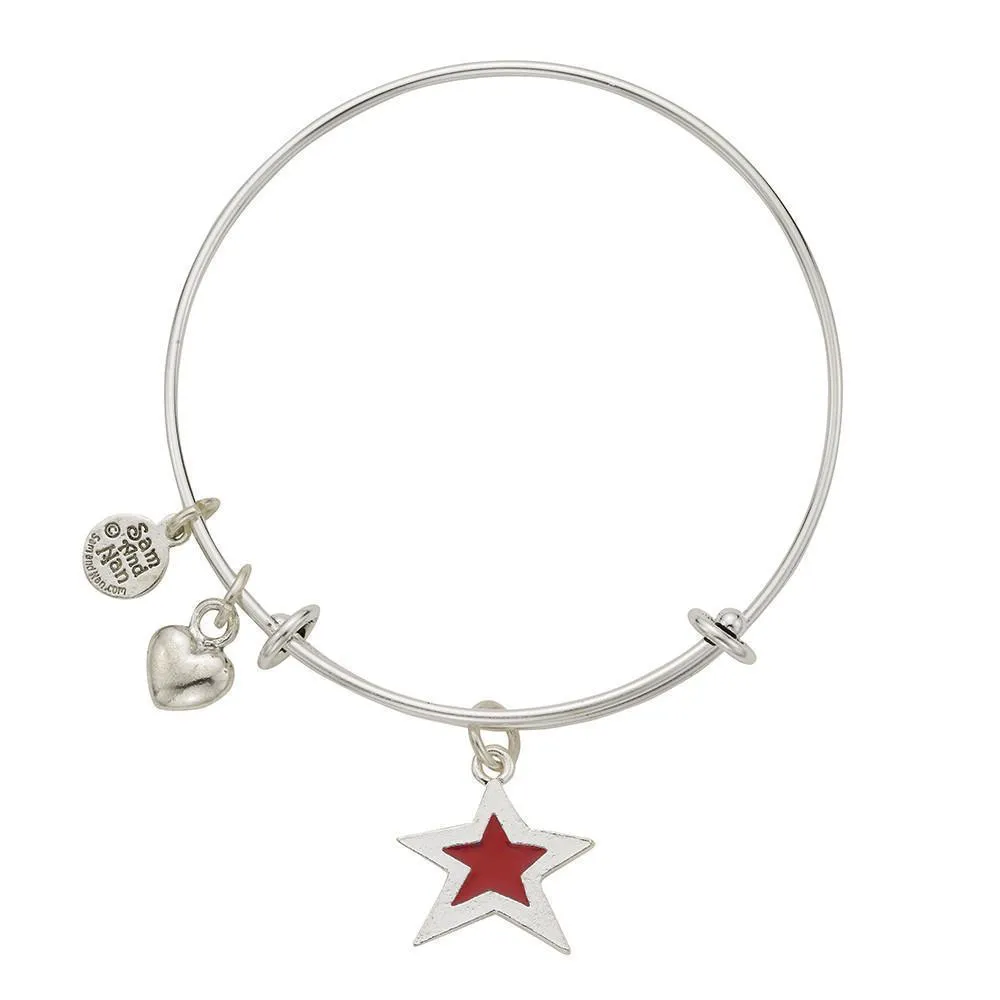 Red Star Puff Heart Bangle Bracelet