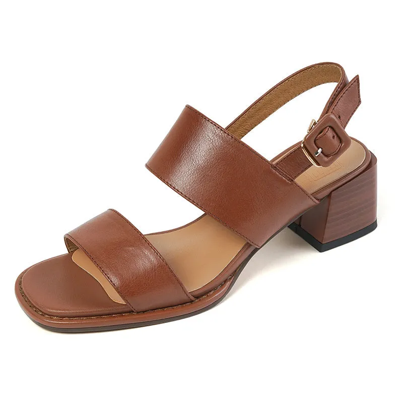 Retro Sheepskin Block Heel Sandals in Beige/Brown