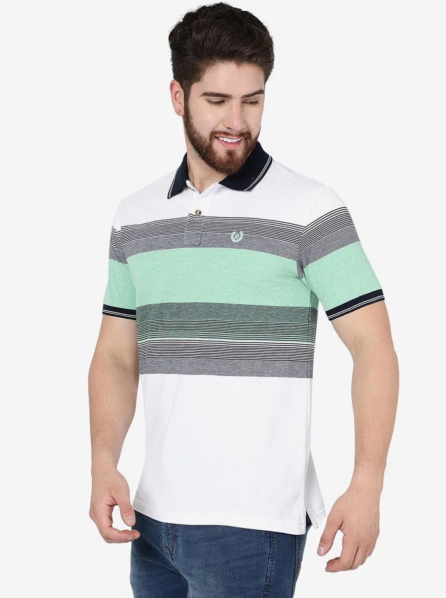 River Blue Striped Slim Fit Polo T-Shirt | Greenfibre